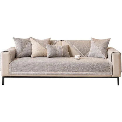 Grey-Beige Cotton-Linen Non-Slip Sofa Protector – view 4
