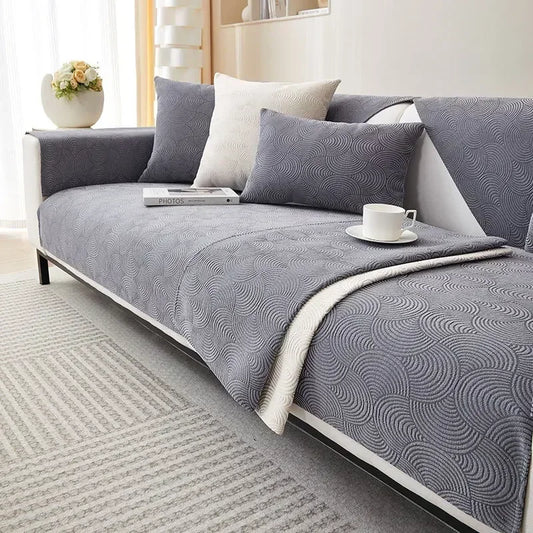 Grey Chenille Jacquard Non-Slip Sofa Cover