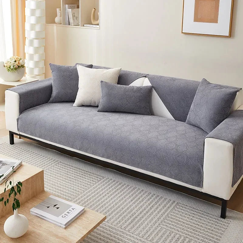 Grey Chenille Jacquard Non-Slip Sofa Cover – view 5