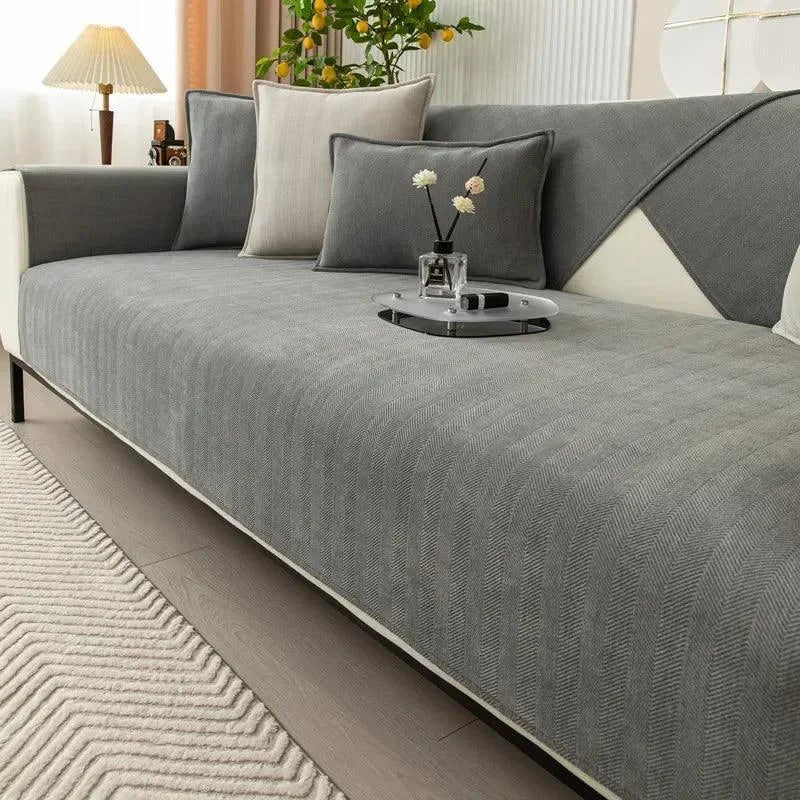 Grey Chenille Non-Slip Sofa Protector