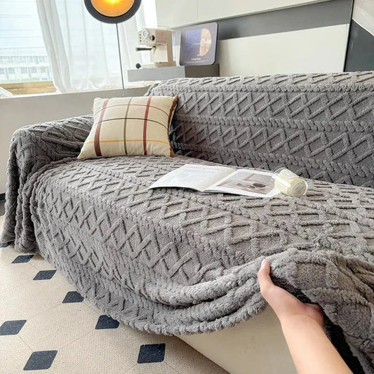 Grey Coral Fleece Sofa Throw