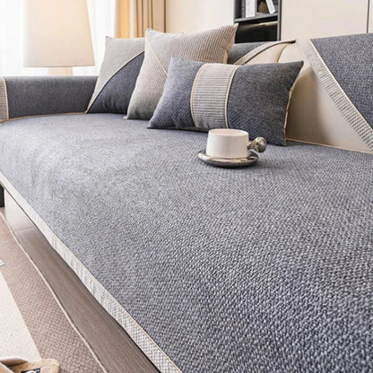 Grey Cotton & Linen Non-Slip Sofa Protector