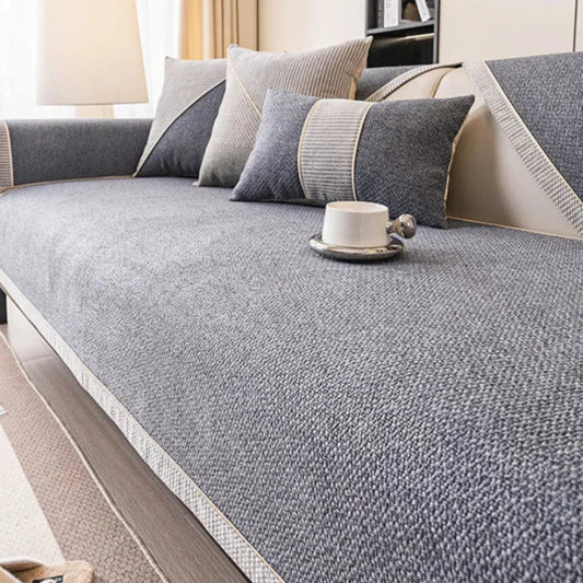 Grey Cotton & Linen Non-Slip Sofa Protector