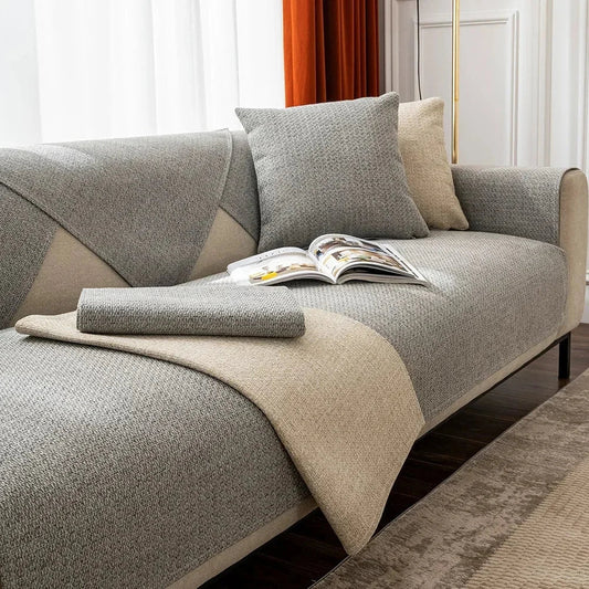 Grey Extra-Weight Cotton-Linen Sofa Protector