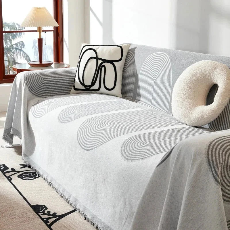 Grey Fringed Sofa Protector Throw