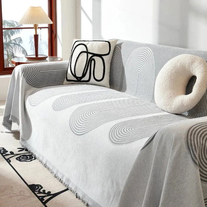 Grey Fringed Sofa Protector Throw