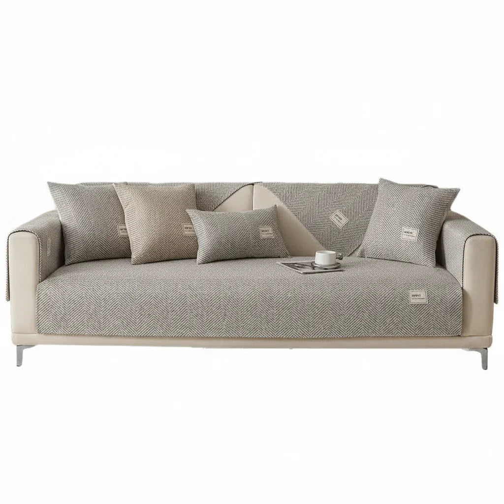 Grey Waterproof Jacquard Non-Slip Sofa Cover – view 2