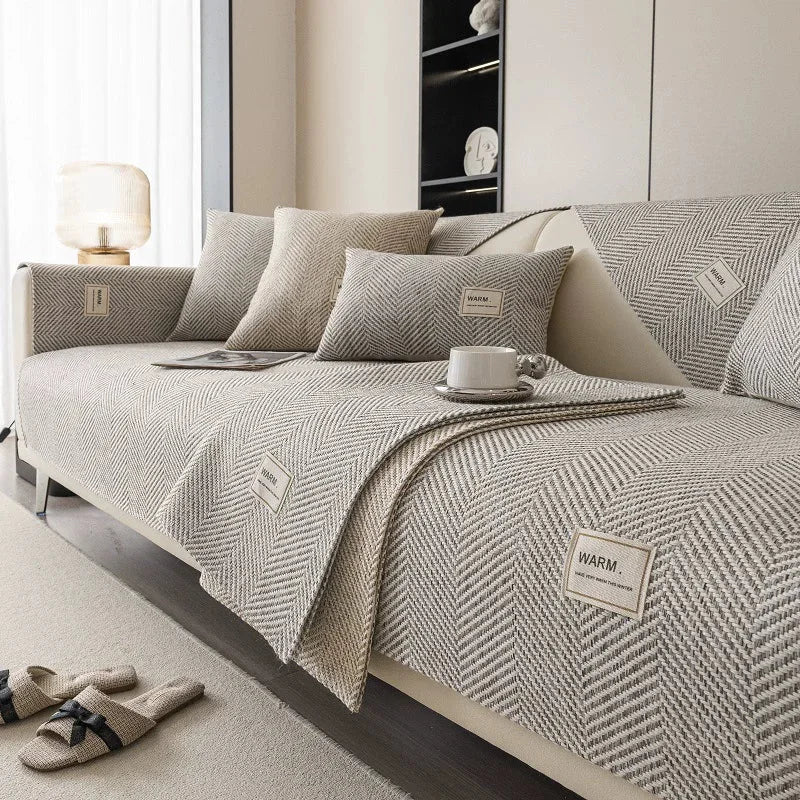 Grey Waterproof Jacquard Non-Slip Sofa Cover – view 6