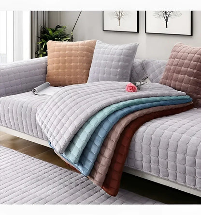 Grey Plush Check Non-Slip Sofa Protector – view 2