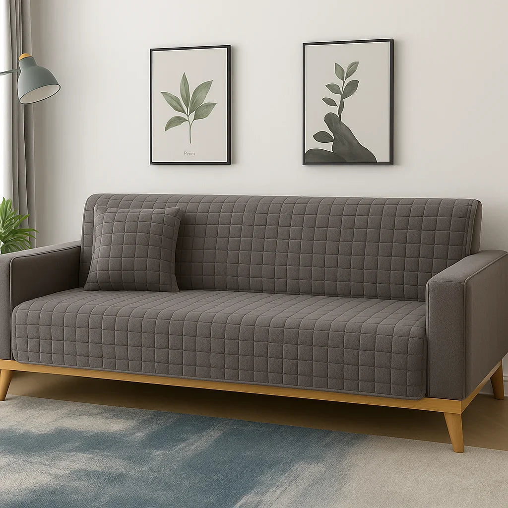 Grey Plush Check Non-Slip Sofa Protector – view 6