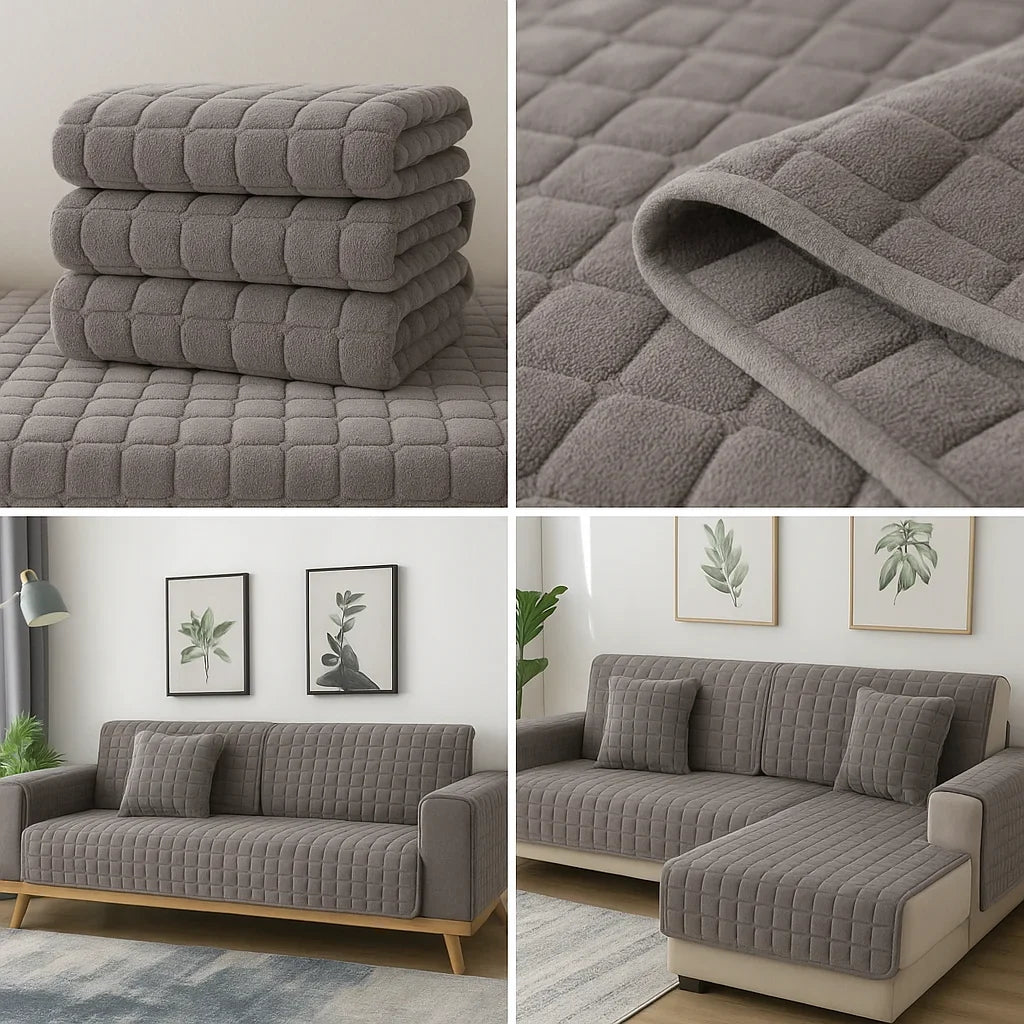 Grey Plush Check Non-Slip Sofa Protector – view 10