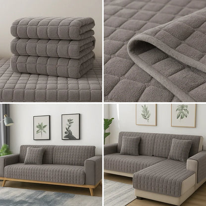 Grey Plush Check Non-Slip Sofa Protector – view 10
