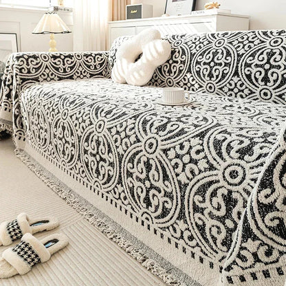 Grey and White Chenille Boho Sofa Throw – view 4