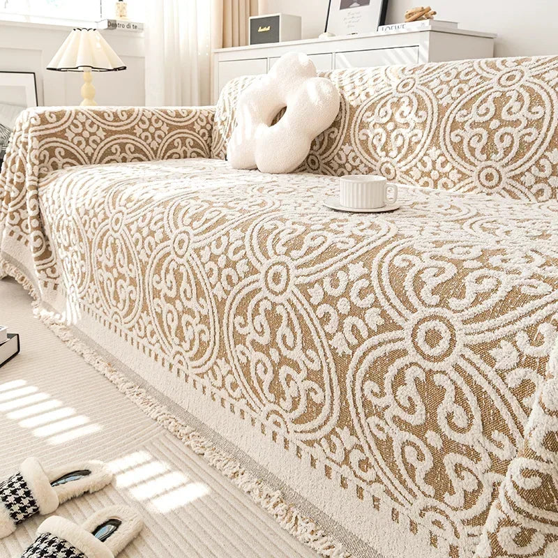 Grey and White Chenille Boho Sofa Throw – view 5