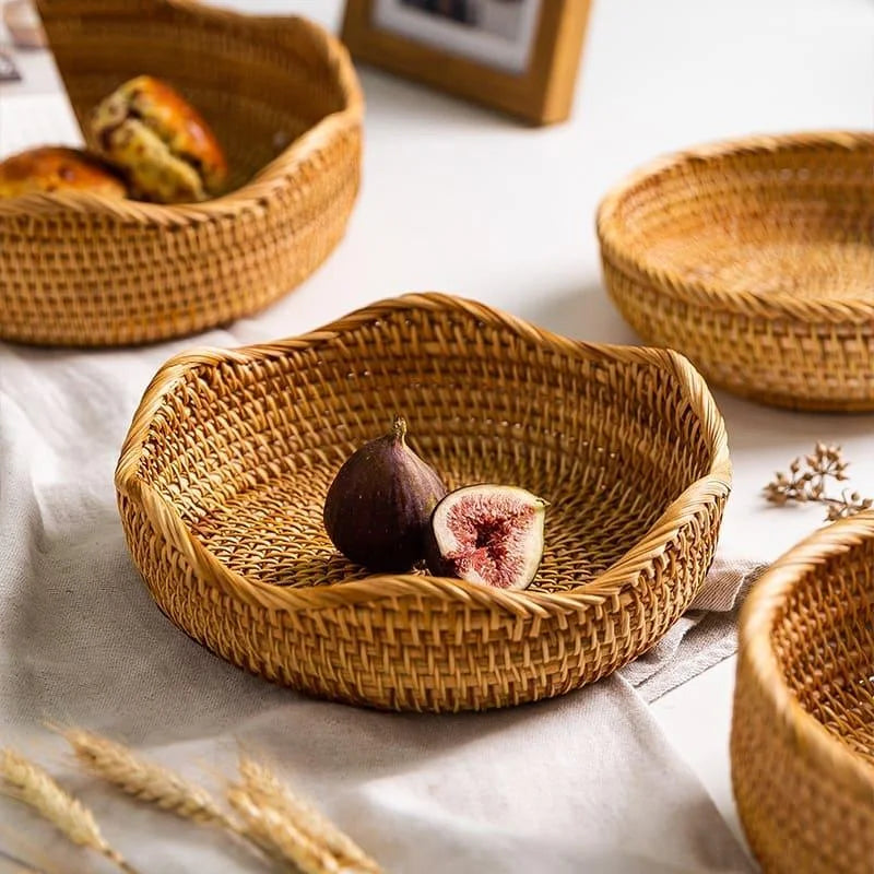 Handwoven rattan organiser basket