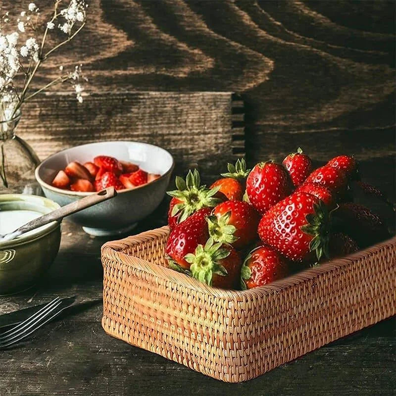 Handwoven natural rattan storage tray – view 4