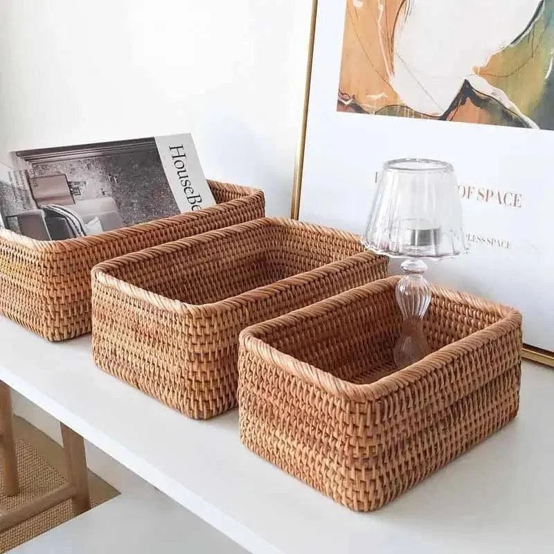 Handwoven natural rattan storage tray – view 5