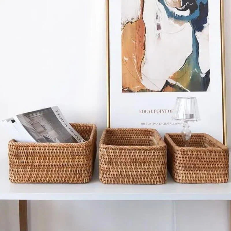 Handwoven natural rattan storage tray – view 6