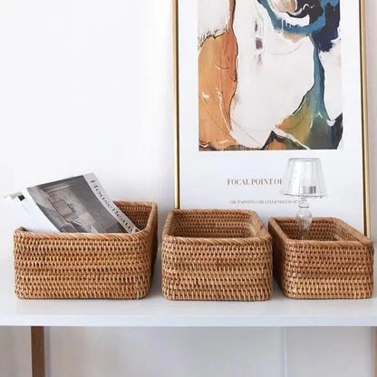 Handwoven natural rattan storage tray – view 6