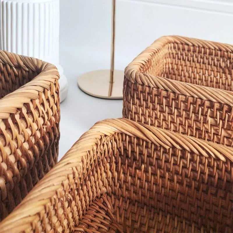 Handwoven natural rattan storage tray – view 7
