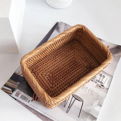 Handwoven natural rattan storage tray – view 8