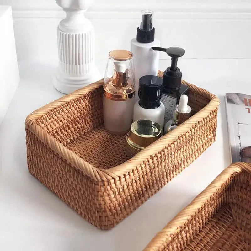 Handwoven natural rattan storage tray – view 9