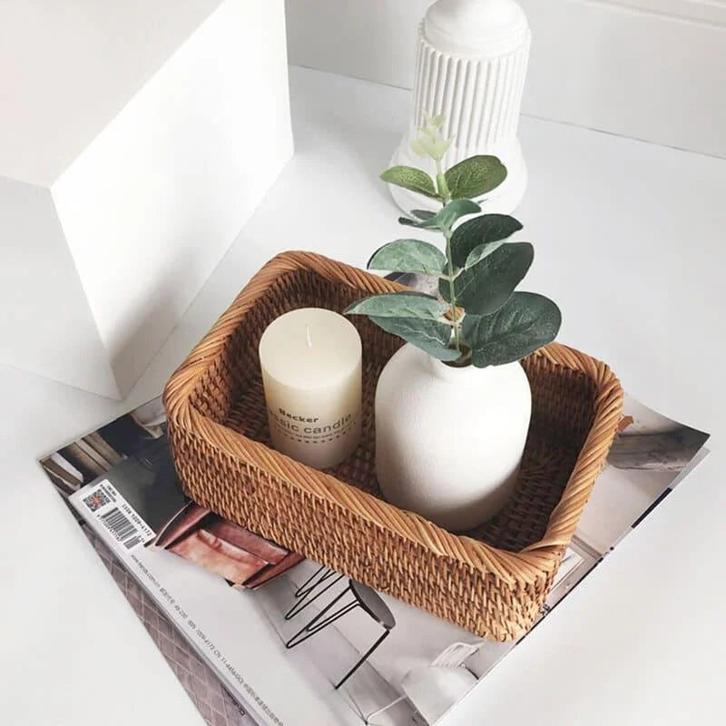 Handwoven natural rattan storage tray – view 10