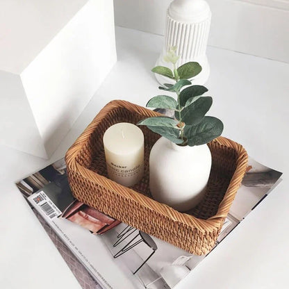 Handwoven natural rattan storage tray – view 10