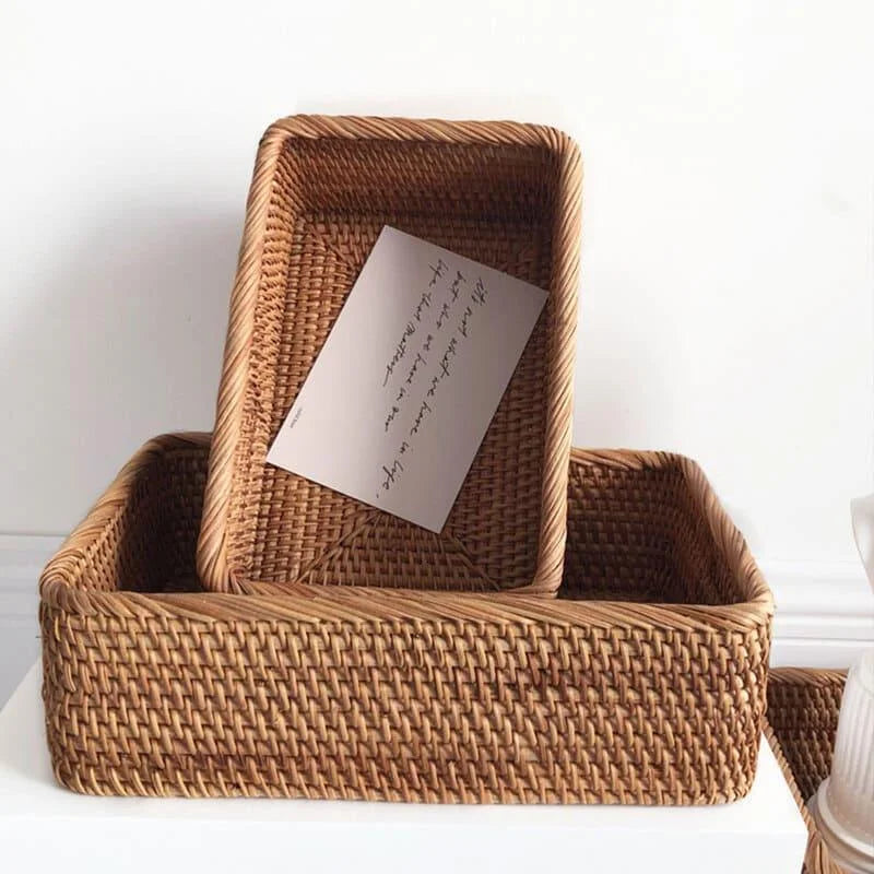 Handwoven natural rattan storage tray – view 11