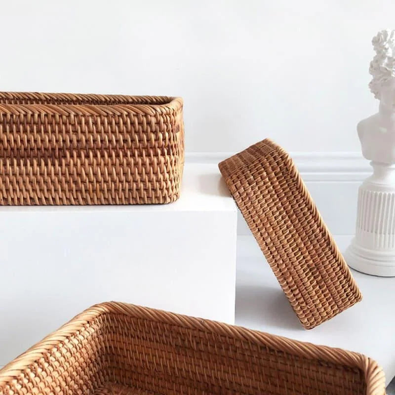 Handwoven natural rattan storage tray – view 13