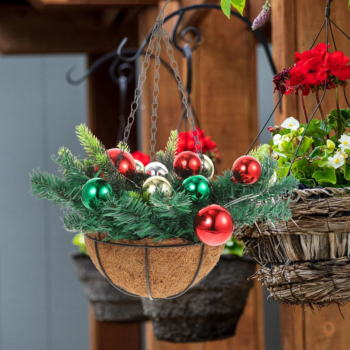 Hanging Christmas Basket with Multicolour LED Lights