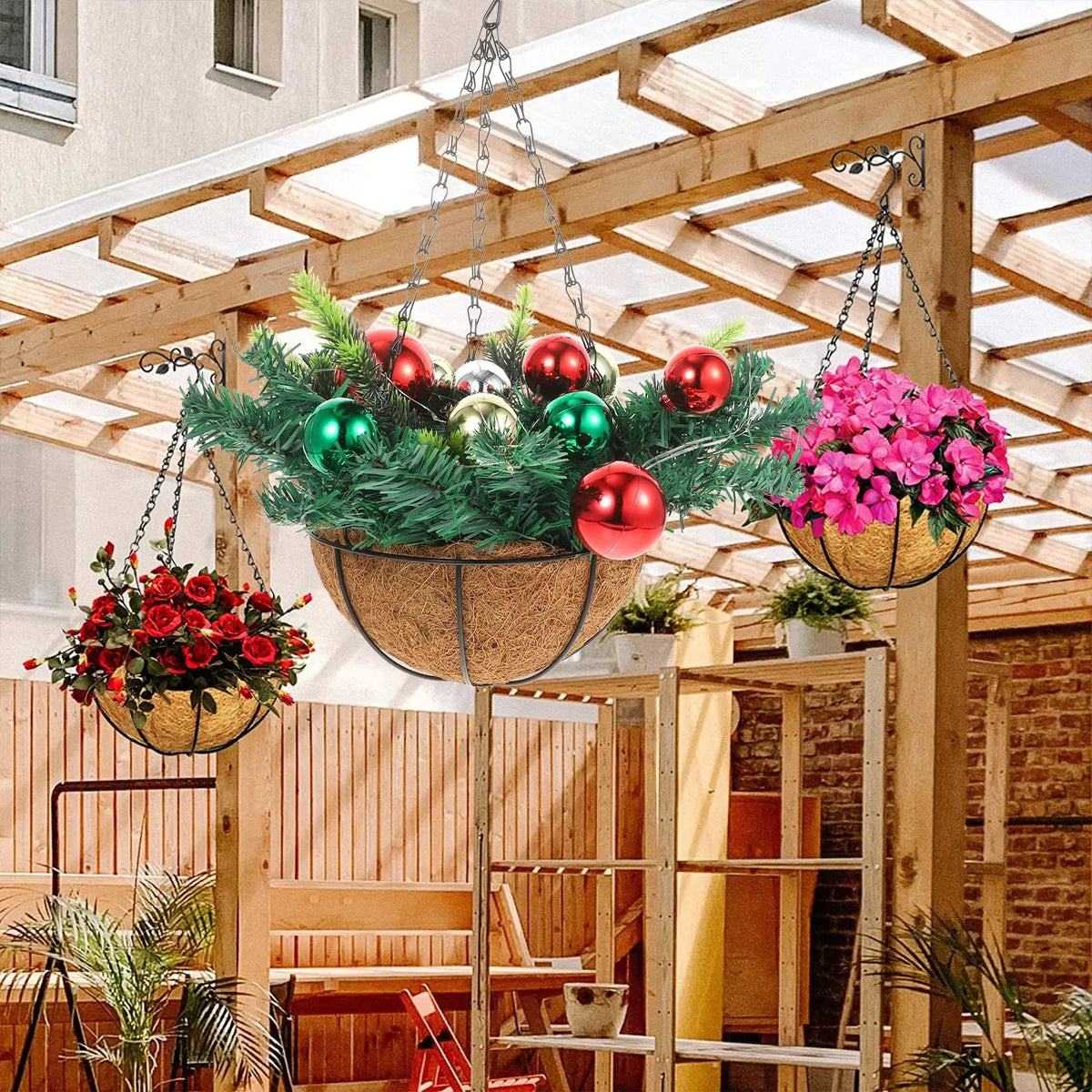 Hanging Christmas Basket with Multicolour LED Lights – view 2