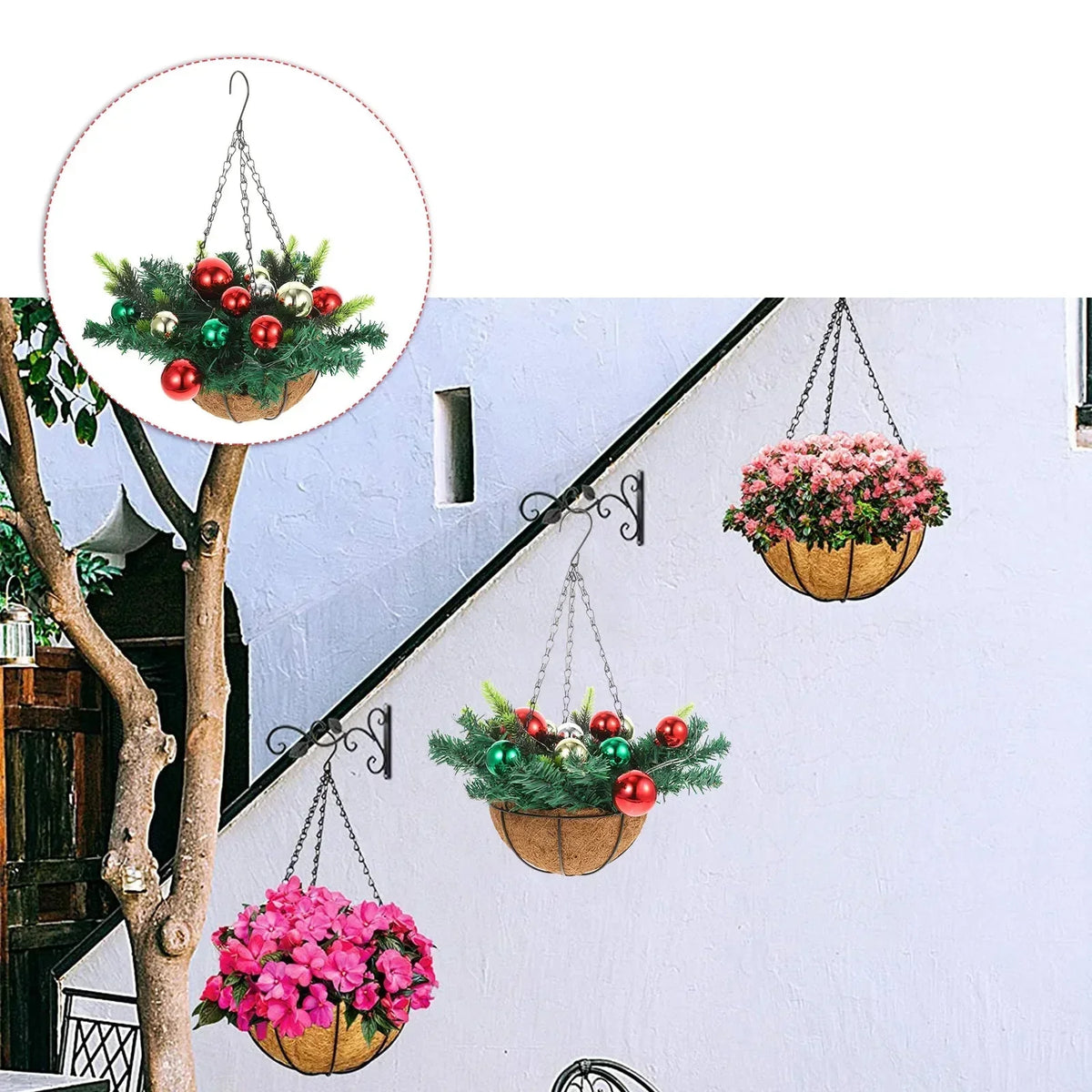 Hanging Christmas Basket with Multicolour LED Lights – view 5