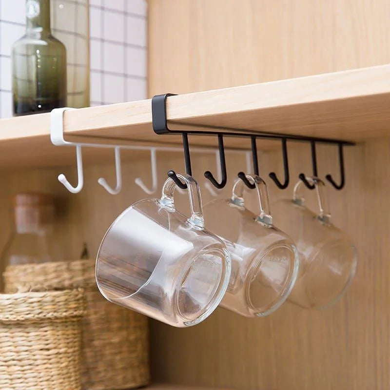 Hanging metal kitchen utensil rack with 6 hooks – view 2