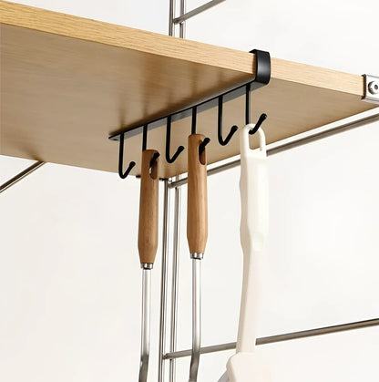 Hanging metal kitchen utensil rack with 6 hooks – view 4
