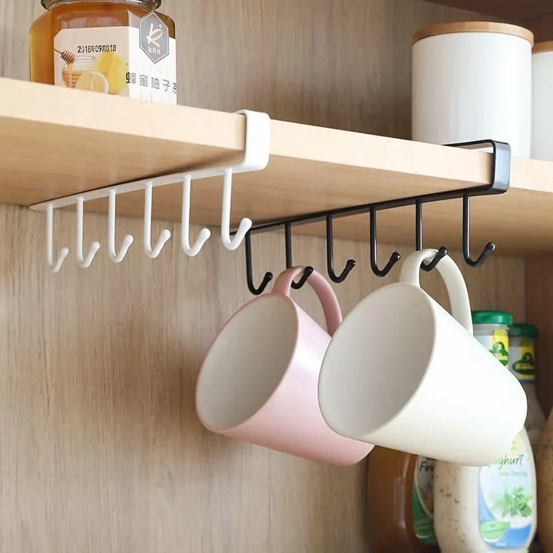 Hanging metal kitchen utensil rack with 6 hooks – view 5