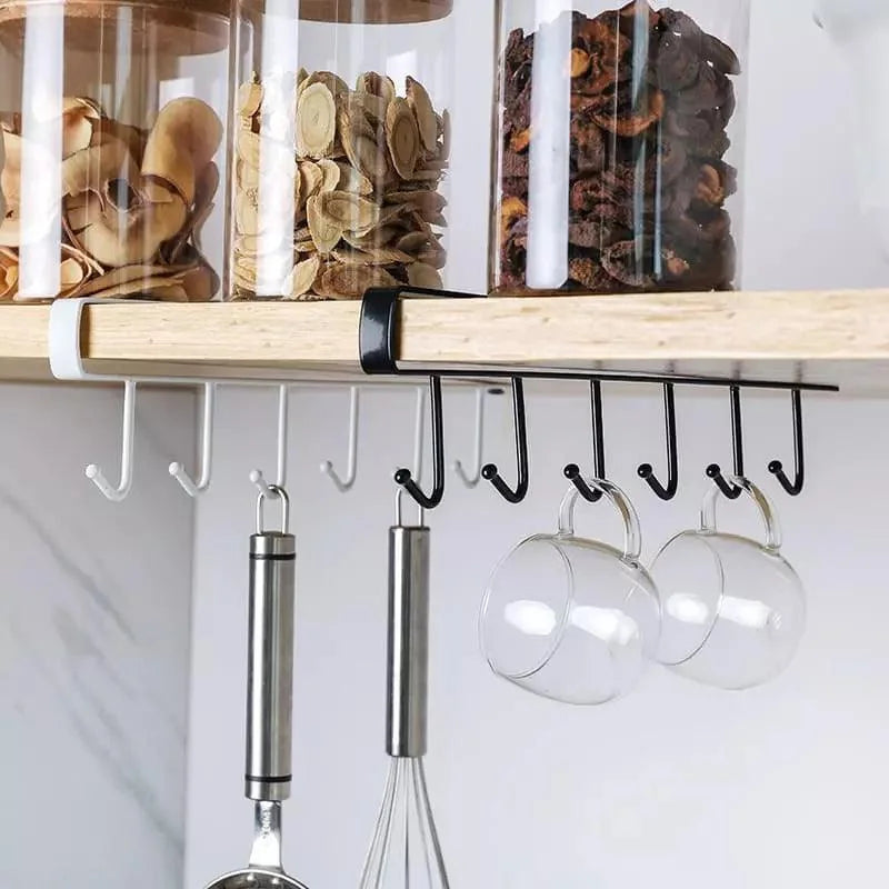 Hanging metal kitchen utensil rack with 6 hooks – view 6