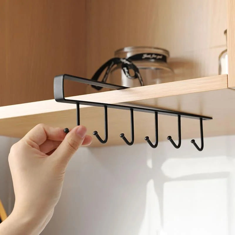 Hanging metal kitchen utensil rack with 6 hooks – view 7