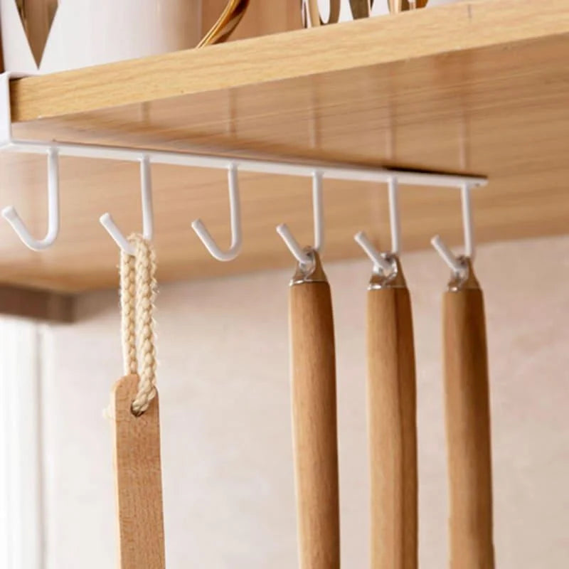 Hanging metal kitchen utensil rack with 6 hooks – view 9