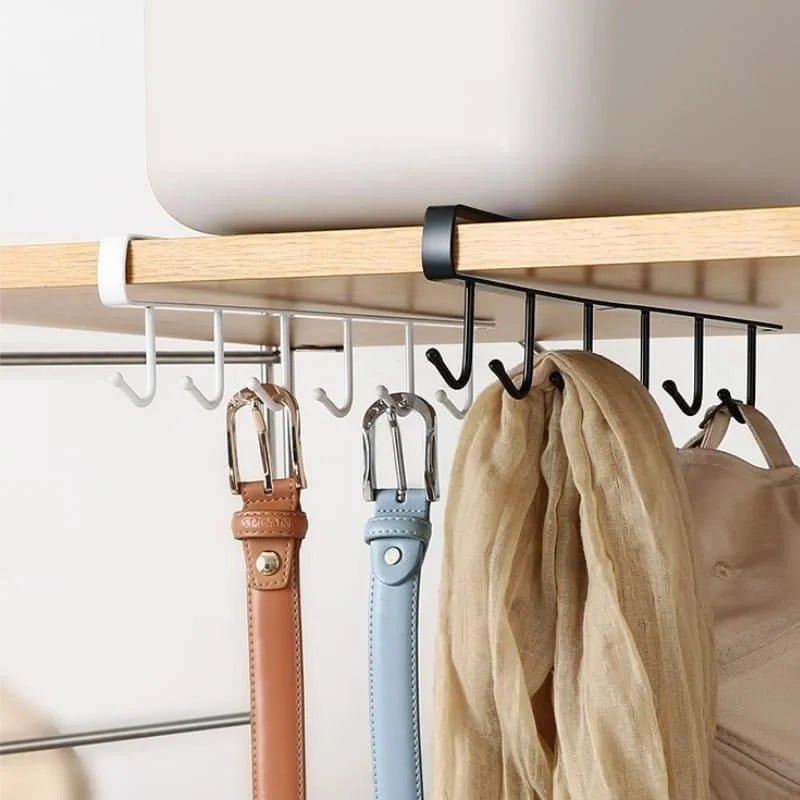 Hanging metal kitchen utensil rack with 6 hooks – view 11
