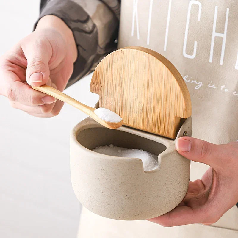 Japanese-Style Ceramic Spice Jar with Bamboo Lid – view 2
