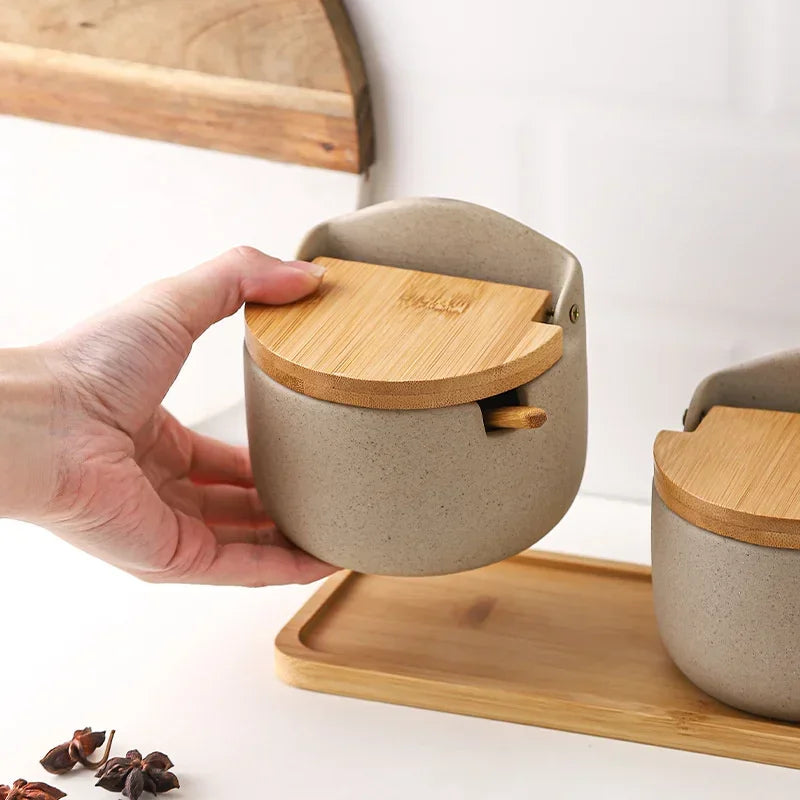 Japanese-Style Ceramic Spice Jar with Bamboo Lid – view 3