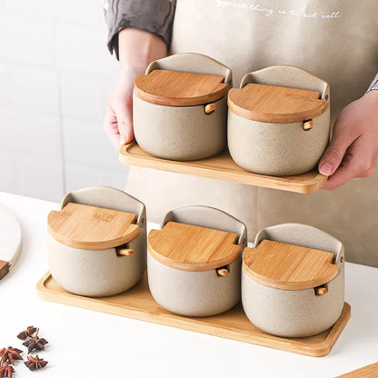 Japanese-Style Ceramic Spice Jar with Bamboo Lid – view 4