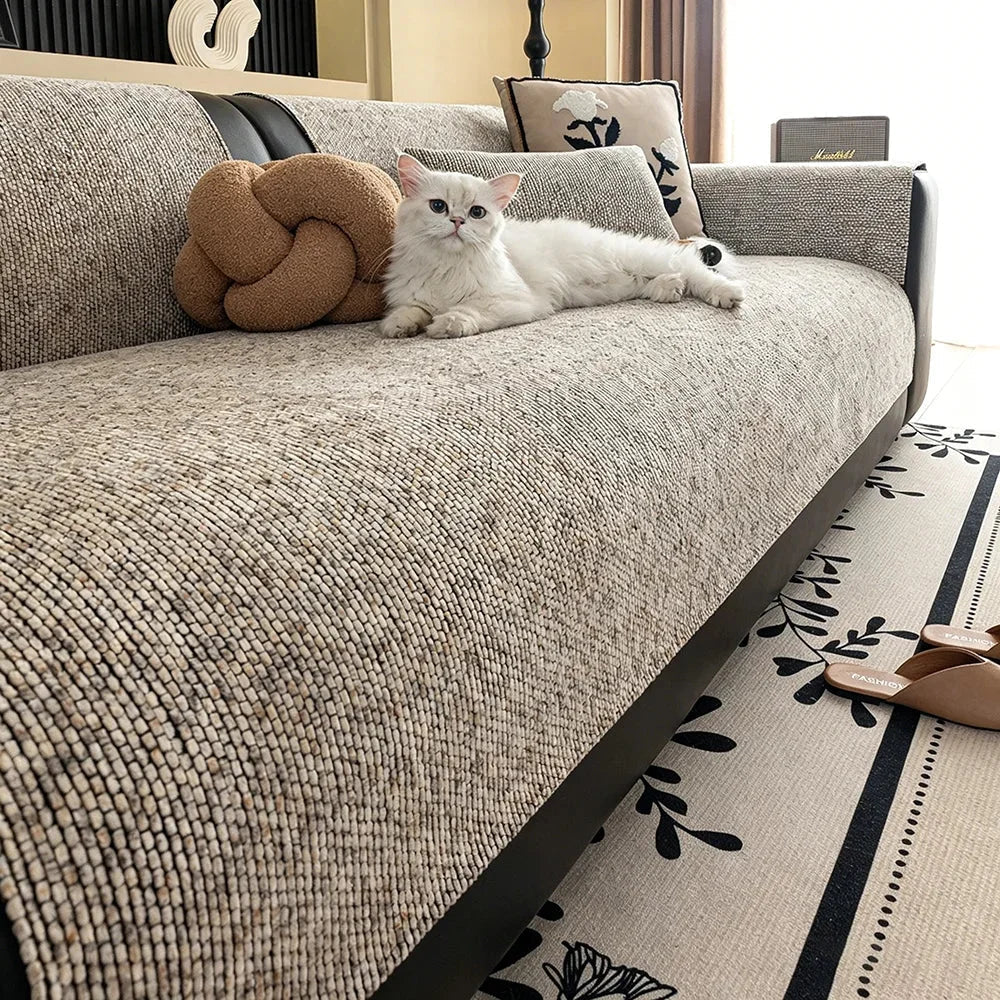 Khaki 500gsm Chenille Non-Slip Sofa Cover