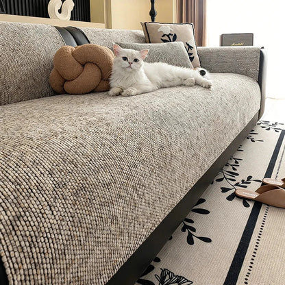 Khaki 500gsm Chenille Non-Slip Sofa Cover