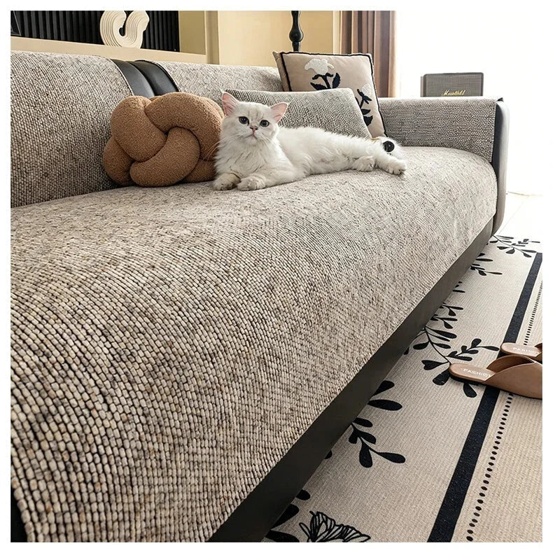 Khaki 500gsm Chenille Non-Slip Sofa Cover – view 5