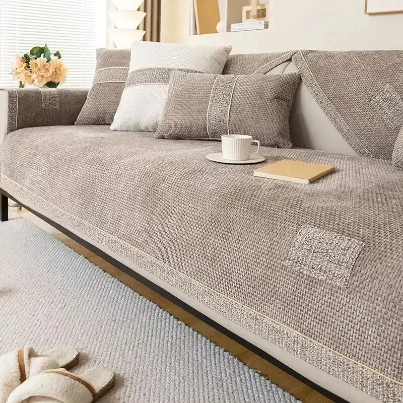 Khaki Chenille Non-Slip Sofa Protector – view 6