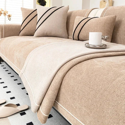 Khaki Lightweight Chenille Non-Slip Sofa Cover