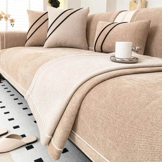Khaki Lightweight Chenille Non-Slip Sofa Cover