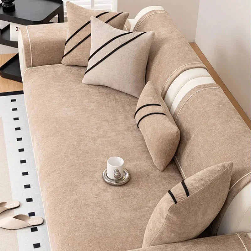 Khaki Lightweight Chenille Non-Slip Sofa Cover – view 2